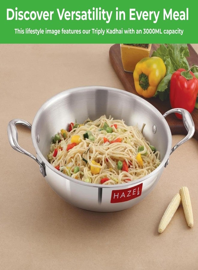 HAZEL Triply Stainless Steel Kadhai with Induction Base, 2 Litre | 3 Layer Construction Uni-Heat Cooking, Easy-Pour Edge, 22.5 cm Wok Kadai - Image 2